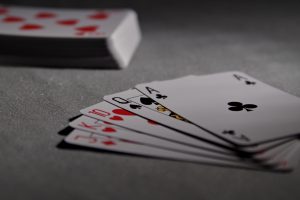 Picture of cards in a casino.